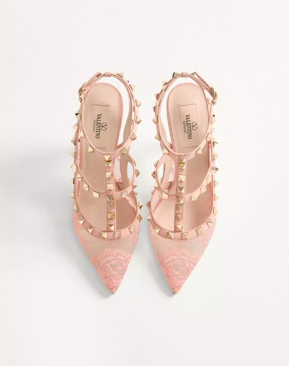 Valentino Rockstud Lace Pump With Straps 100Mm - Image 5